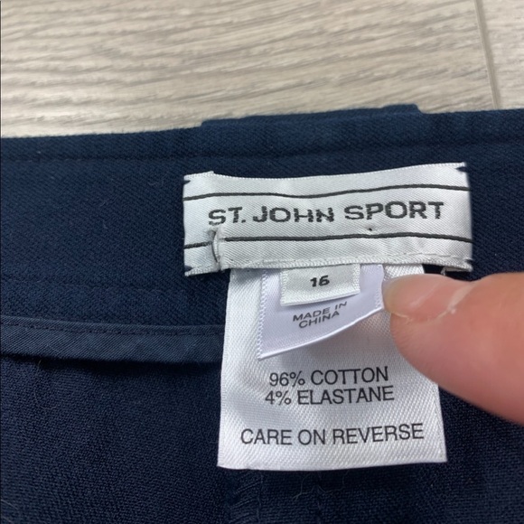 St. John Sport Navy Cotton High Waisted Wide Leg Trouser Pants - Picture 7 of 10